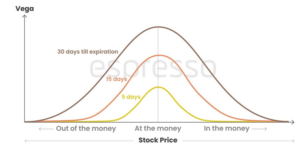 Chart of Vega, moneyness and expiration